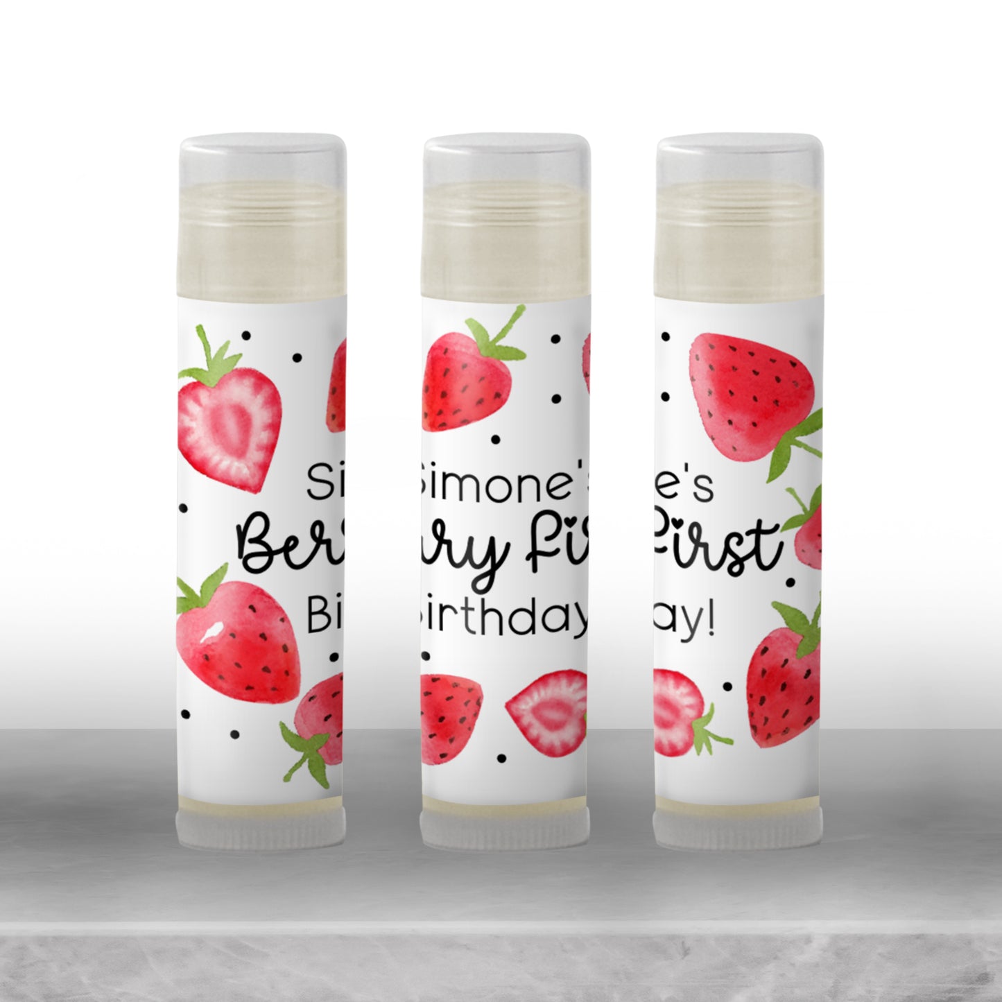 Berry First Birthday Favors Lip Balm Label TEMPLATE | Editable Strawberry Theme for Girl | Thank You Berry Much Summer Party Favor 2200