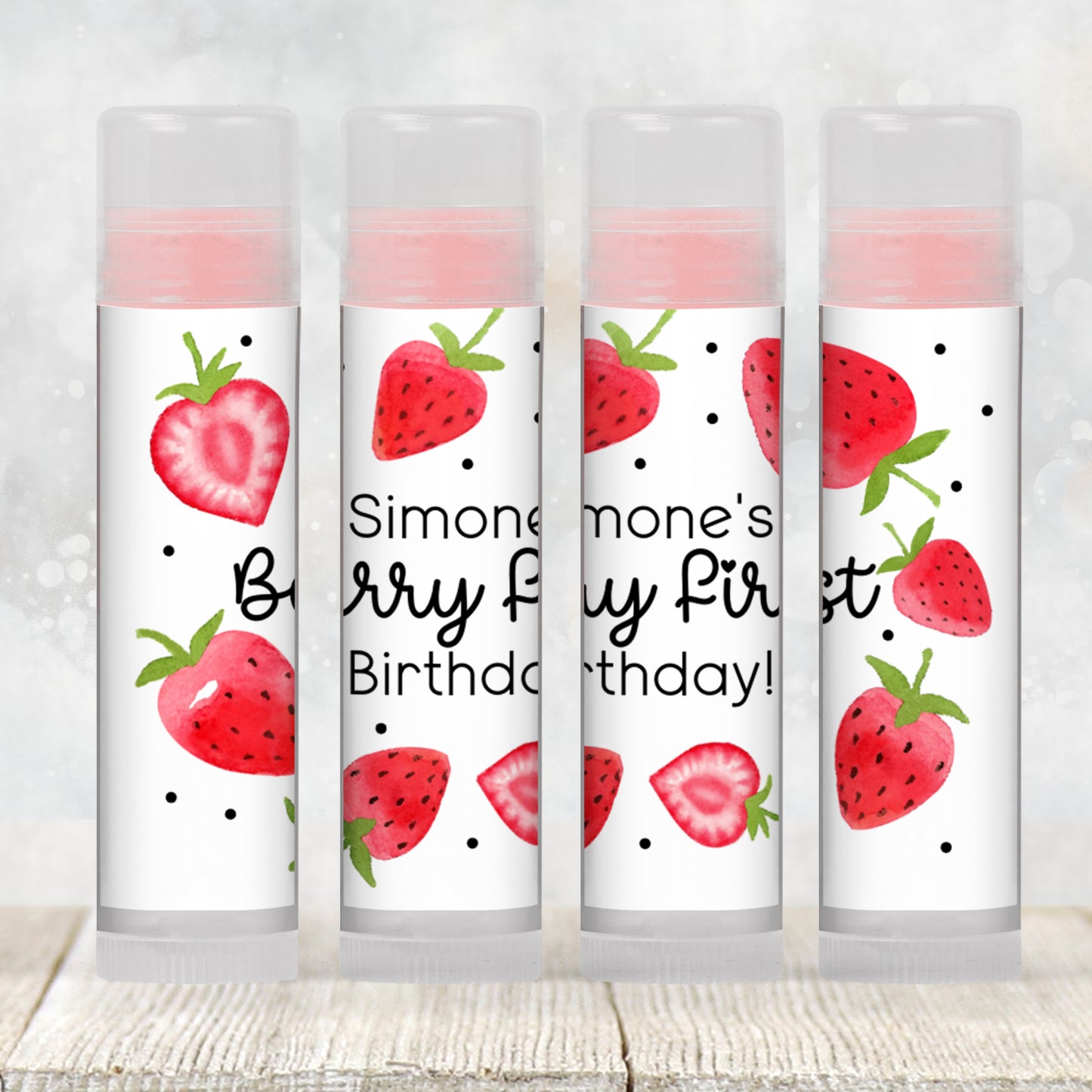 Berry First Birthday Favors Lip Balm Label TEMPLATE | Editable Strawberry Theme for Girl | Thank You Berry Much Summer Party Favor 2200