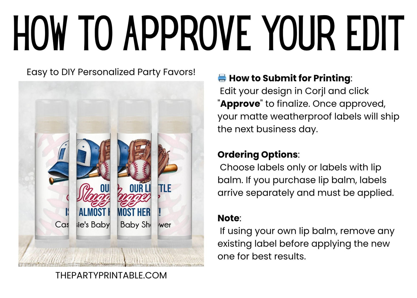 Baseball Chapstick Favors: Little Slugger Boy Baby Shower or Rookie MVP Party Gift