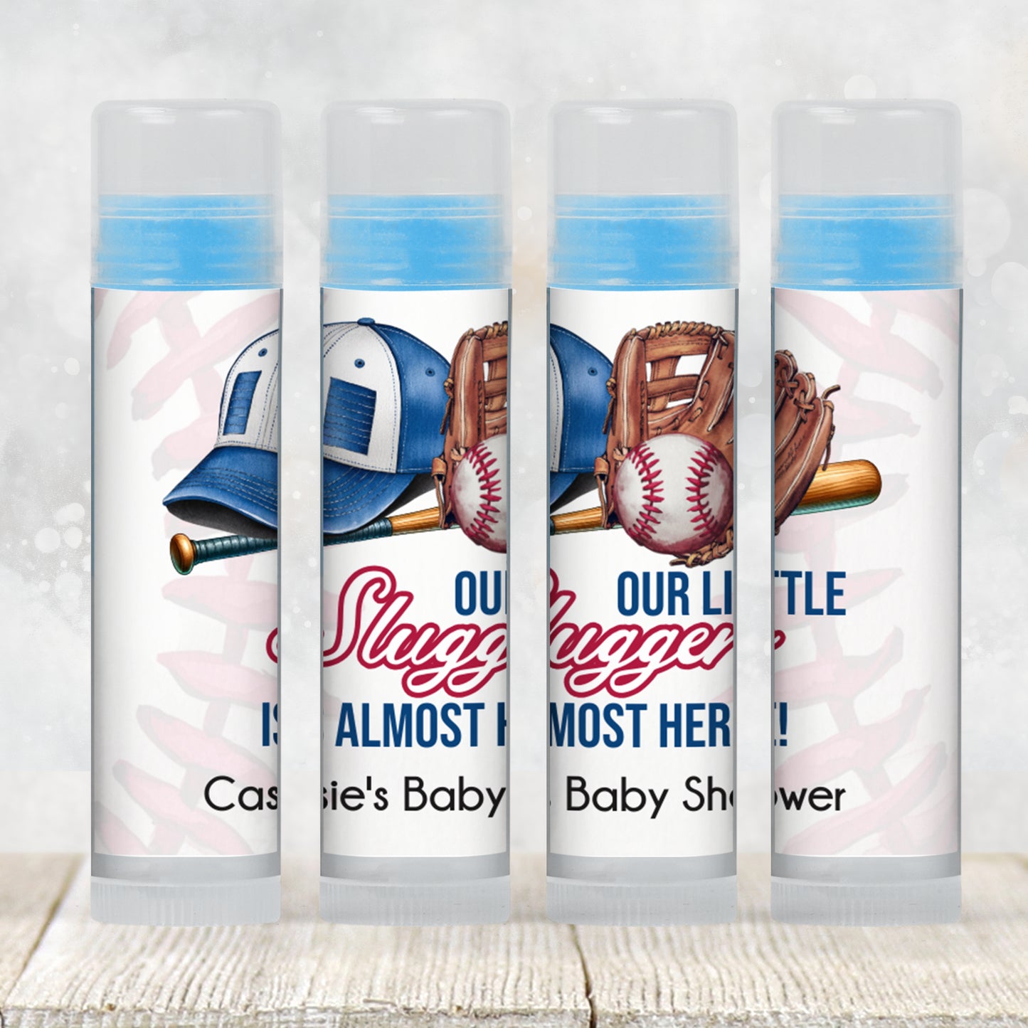 Baseball Lip Balm Label Template: Little Slugger Boy Baby Shower Favor