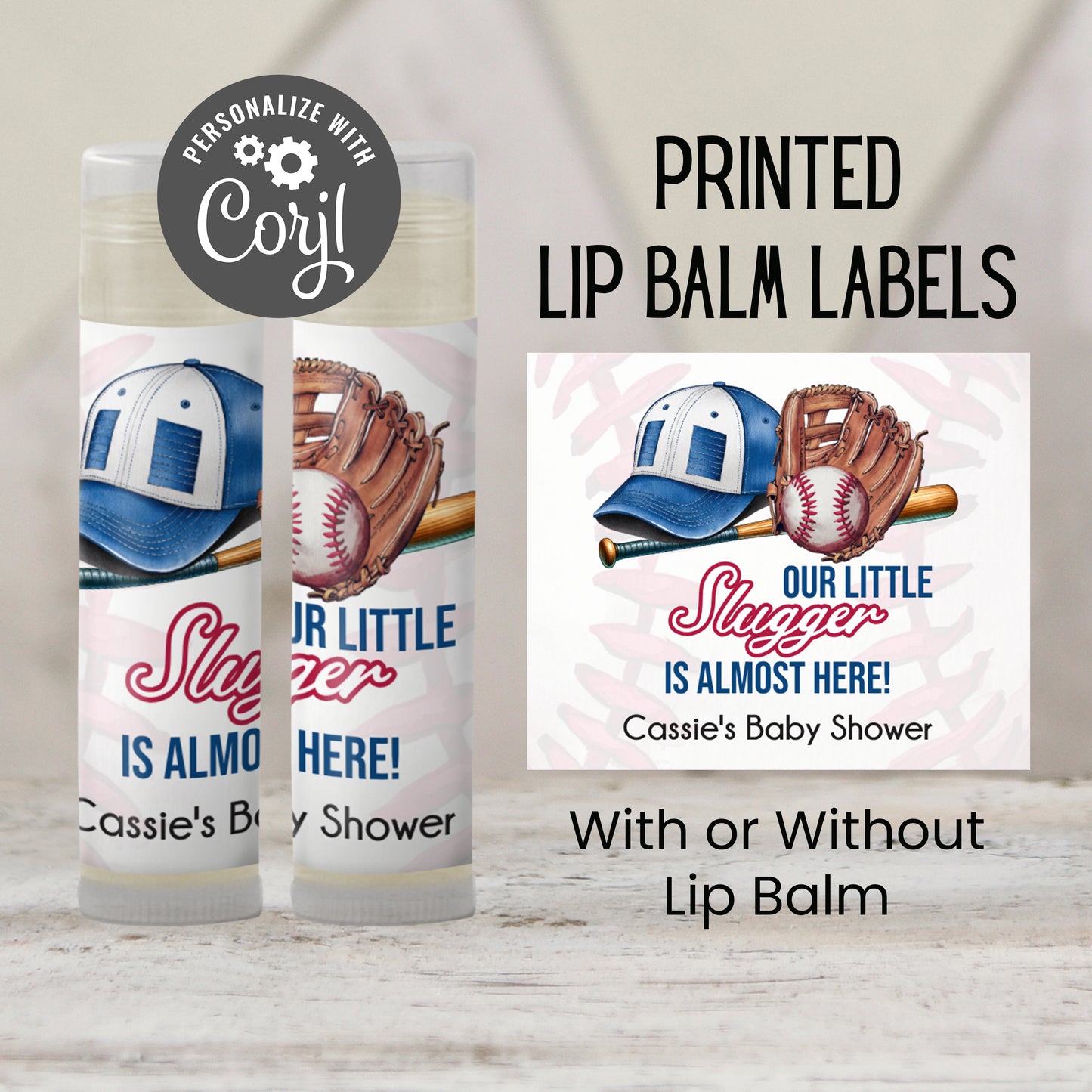 Baseball Chapstick Favors: Little Slugger Boy Baby Shower or Rookie MVP Party Gift