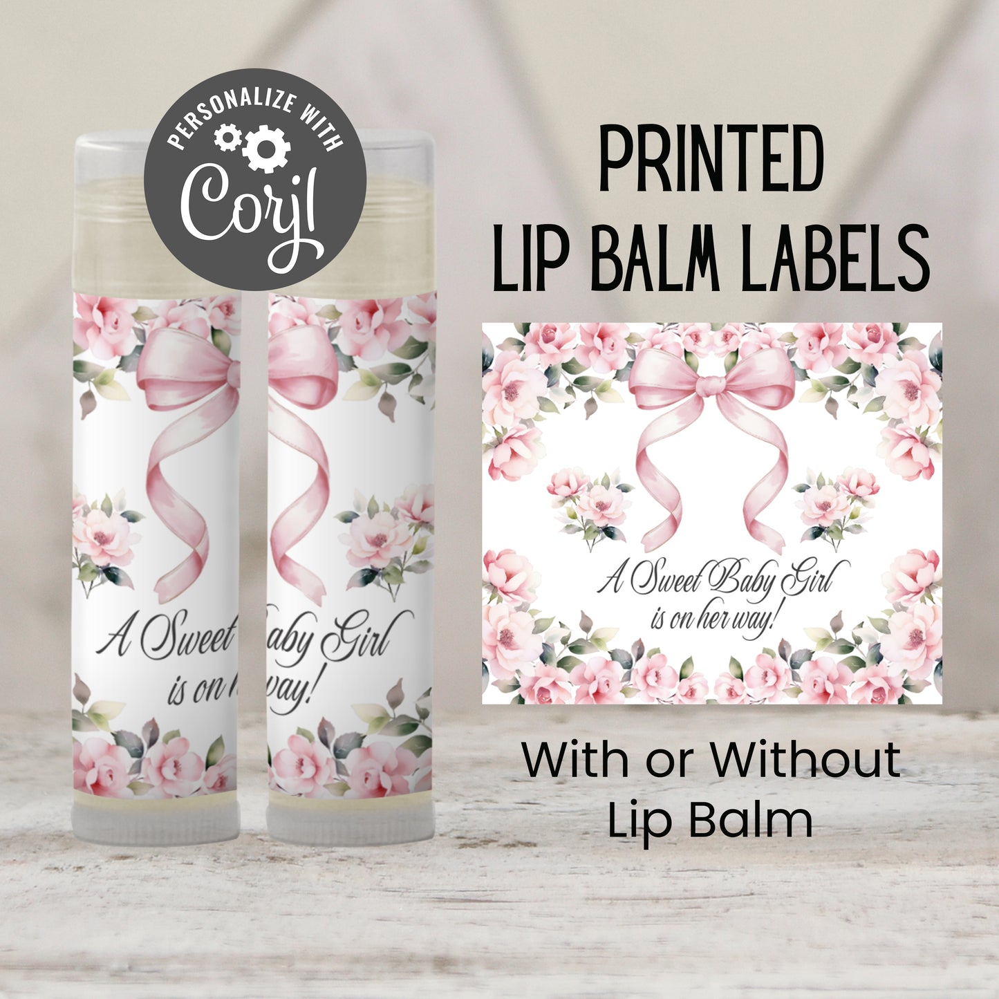 Pink Bow Chapstick Favors: Floral Coquette Girl Baby Shower Party Gift