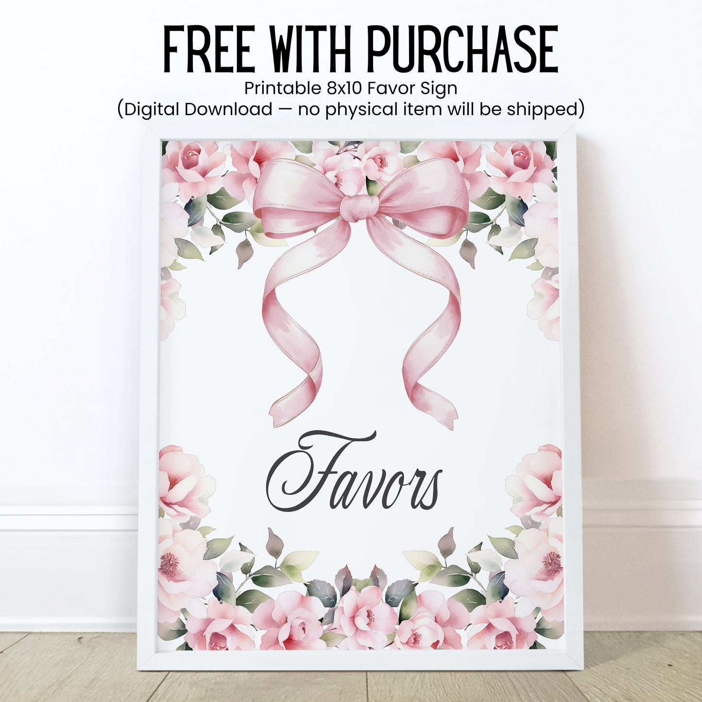 Pink Bow Lip Balm Label Template: Floral Coquette Girl Baby Shower Favor