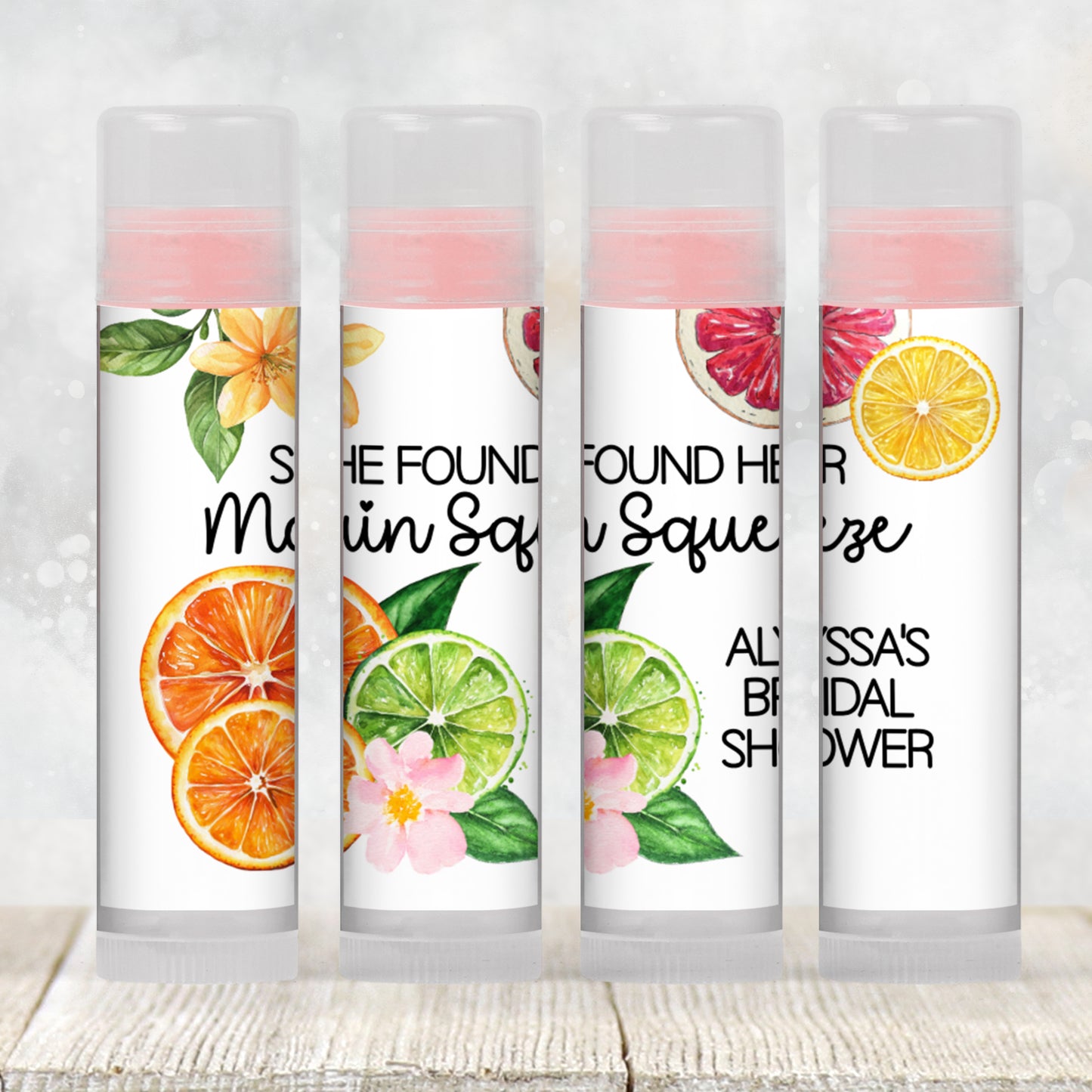 Main Squeeze Lip Balm Label Template: Citrus Baby Shower or Summer Party Favor