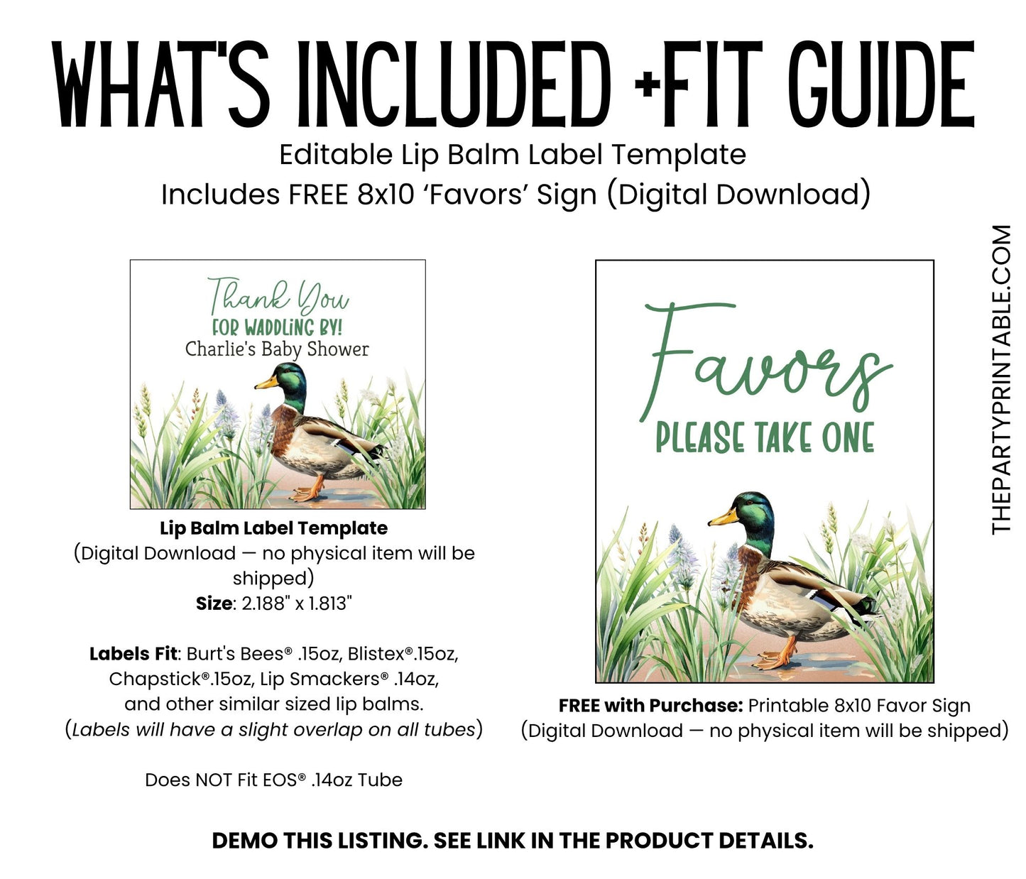 Mallard Duck Lip Balm Label Template: Woodland Little Hunter Boy Party Favor
