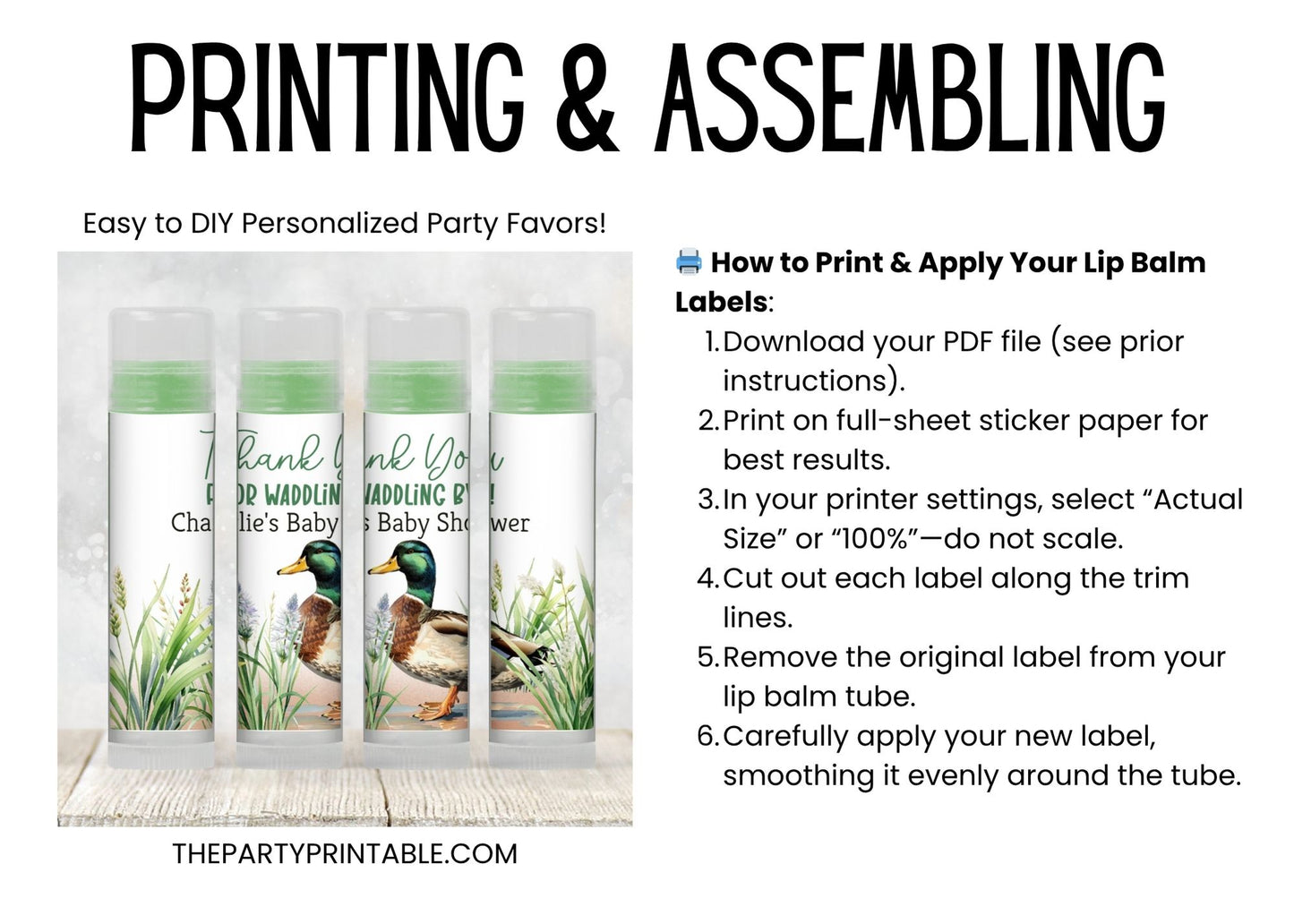 Mallard Duck Lip Balm Label Template: Woodland Little Hunter Boy Party Favor