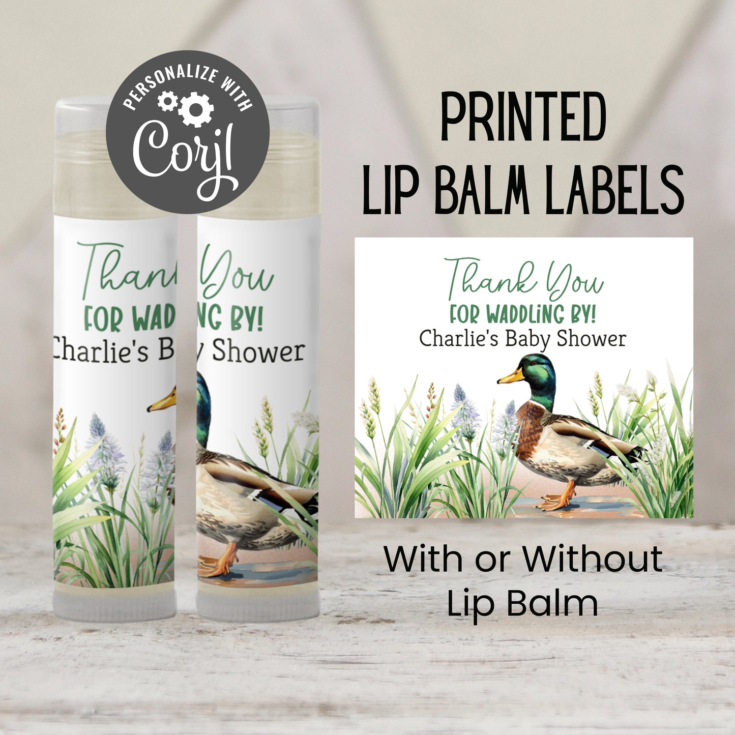 Mallard Duck Chapstick Favors: Rustic Hunting Theme Boy Baby Shower Gift