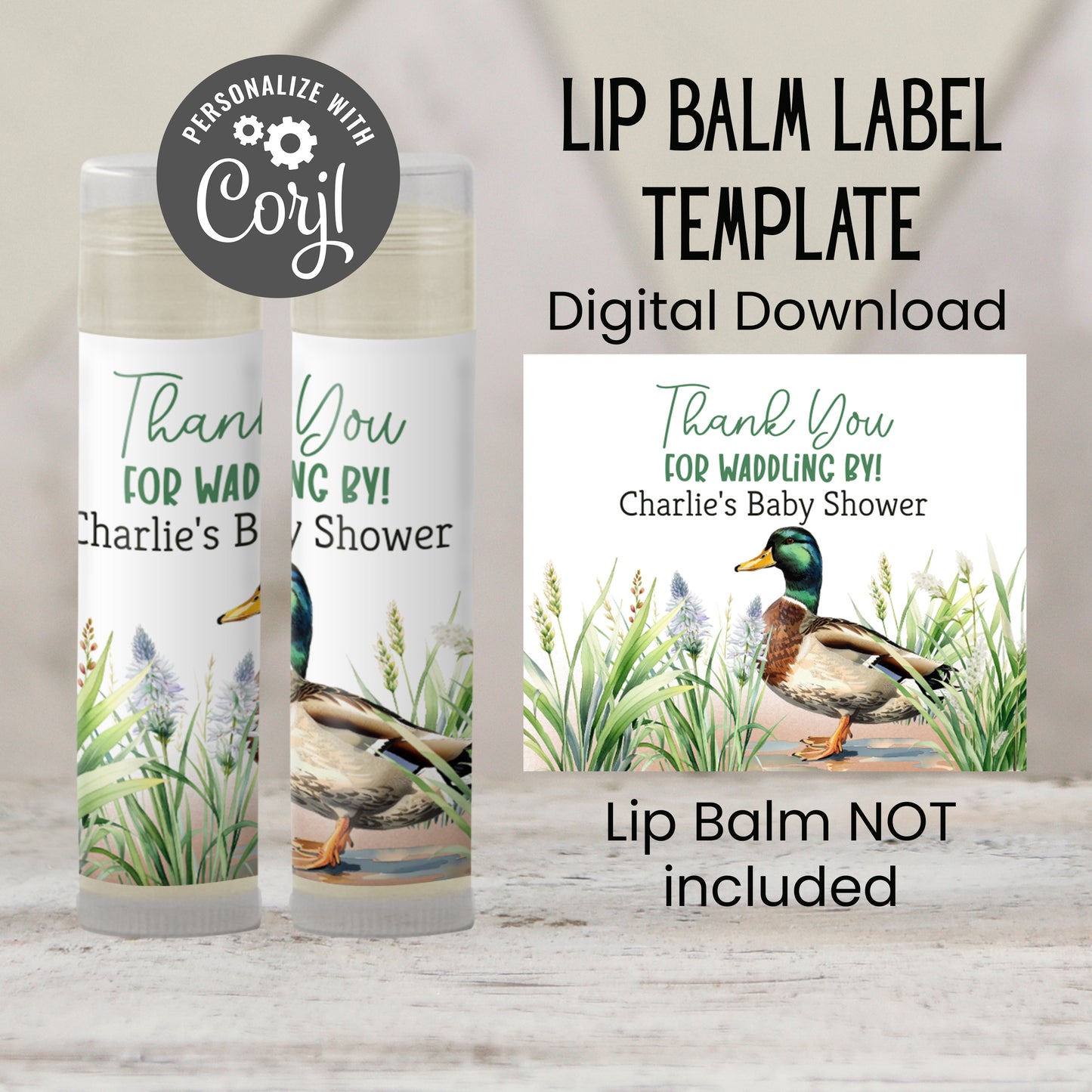 Mallard Duck Lip Balm Label Template: Woodland Little Hunter Boy Party Favor
