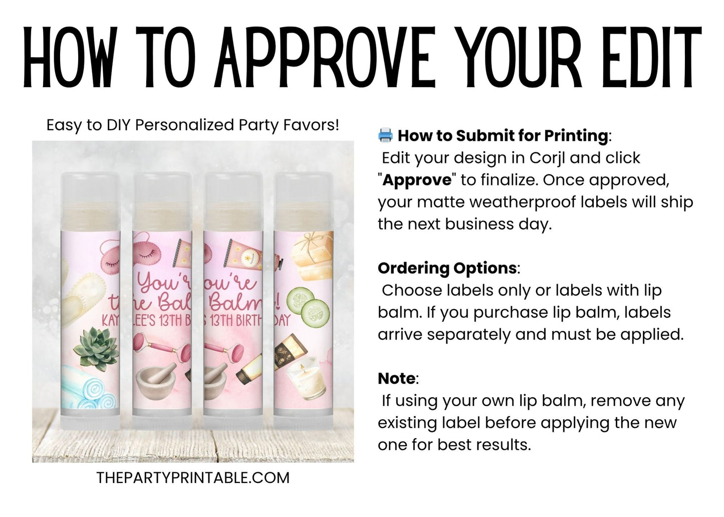Editable Spa Day Party Favor | Lip Balm Favor | Pamper Party Favor | Spa Birthday Party Favors | Slumber/Sleepover Spa Party Favors, 2402
