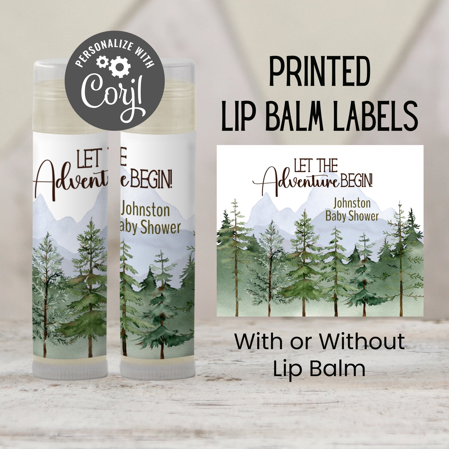 Let the Adventure Begin Baby Shower Favors | Chapstick Party Favor Travel Theme Lip Balm Favor | Labels Only or with Vanilla Lip Balms, 2403
