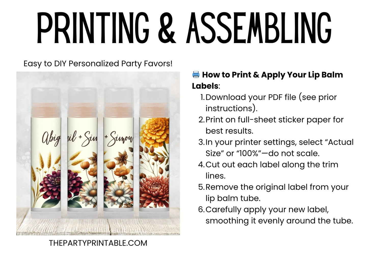 Rustic Fall Wedding Lip Balm Label Template: Autumn Mums Floral Bridal Shower Favor