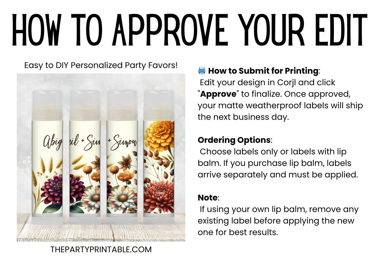 Fall Wedding Favors PRINTED Lip Balm Labels or Lip Balm | Mums Floral Bridal Shower | Autumn Rustic Guest Gifts Personalized for You 2600