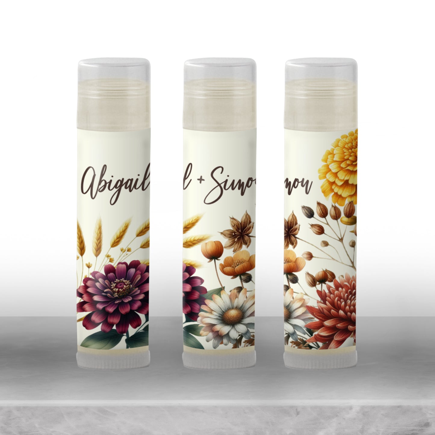 Fall Wedding Favors PRINTED Lip Balm Labels or Lip Balm | Mums Floral Bridal Shower | Autumn Rustic Guest Gifts Personalized for You 2600