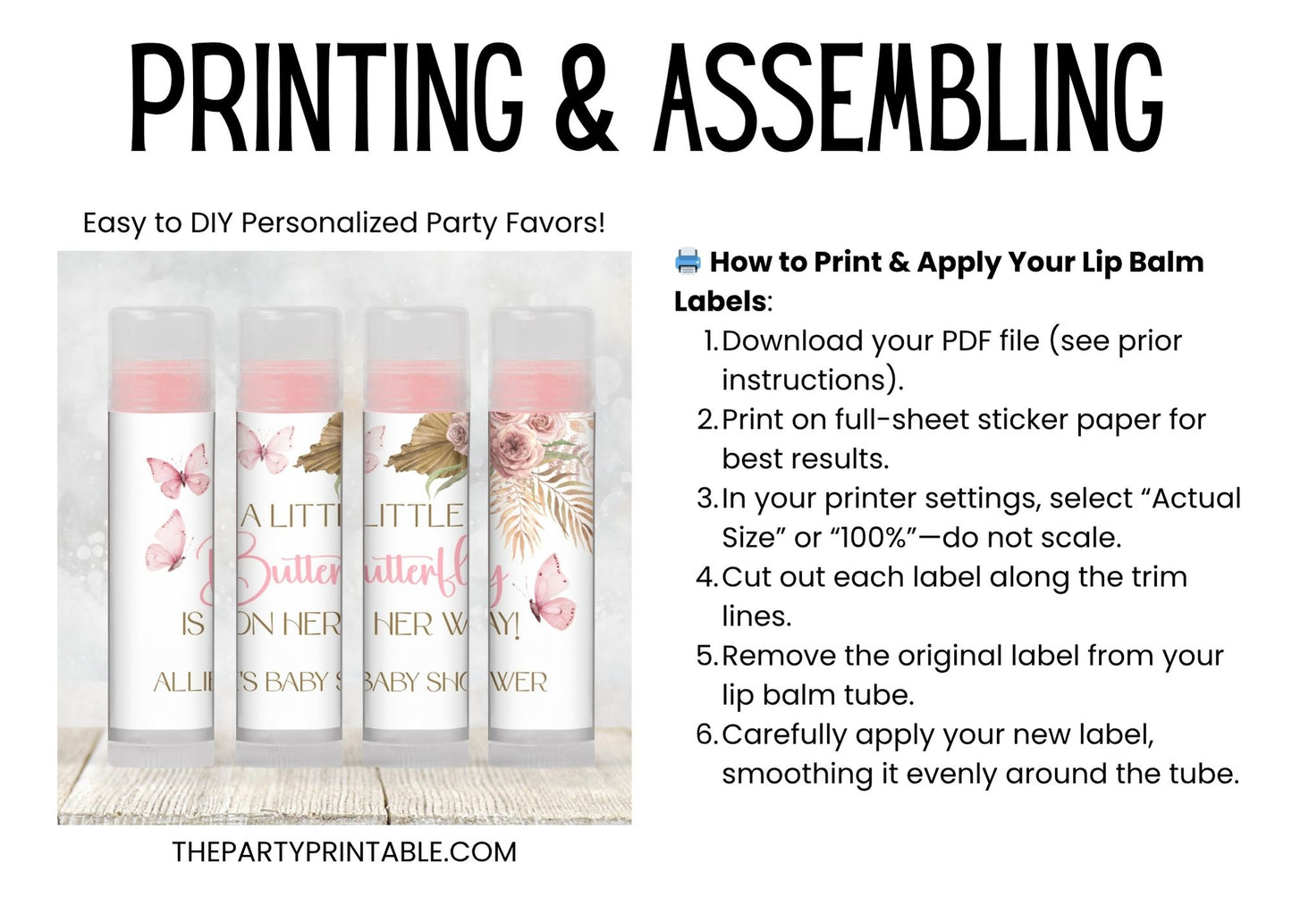 Boho Butterfly Lip Balm Label Template: Pink Floral Baby Shower Favor