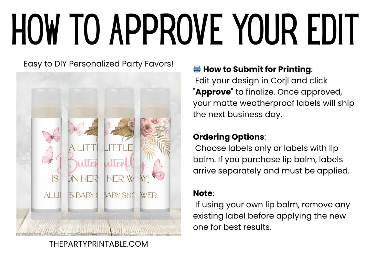Pink Boho Butterfly Chapstick Favors: Baby Shower or Party Gift