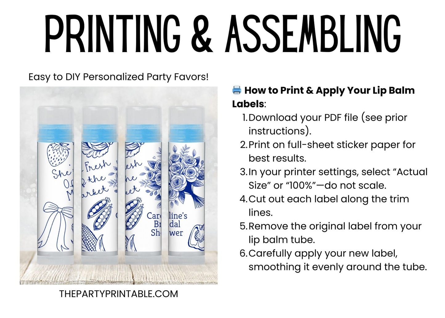 She’s Off the Market Lip Balm Label Template: Blue Bridal Shower or Bachelorette Favor
