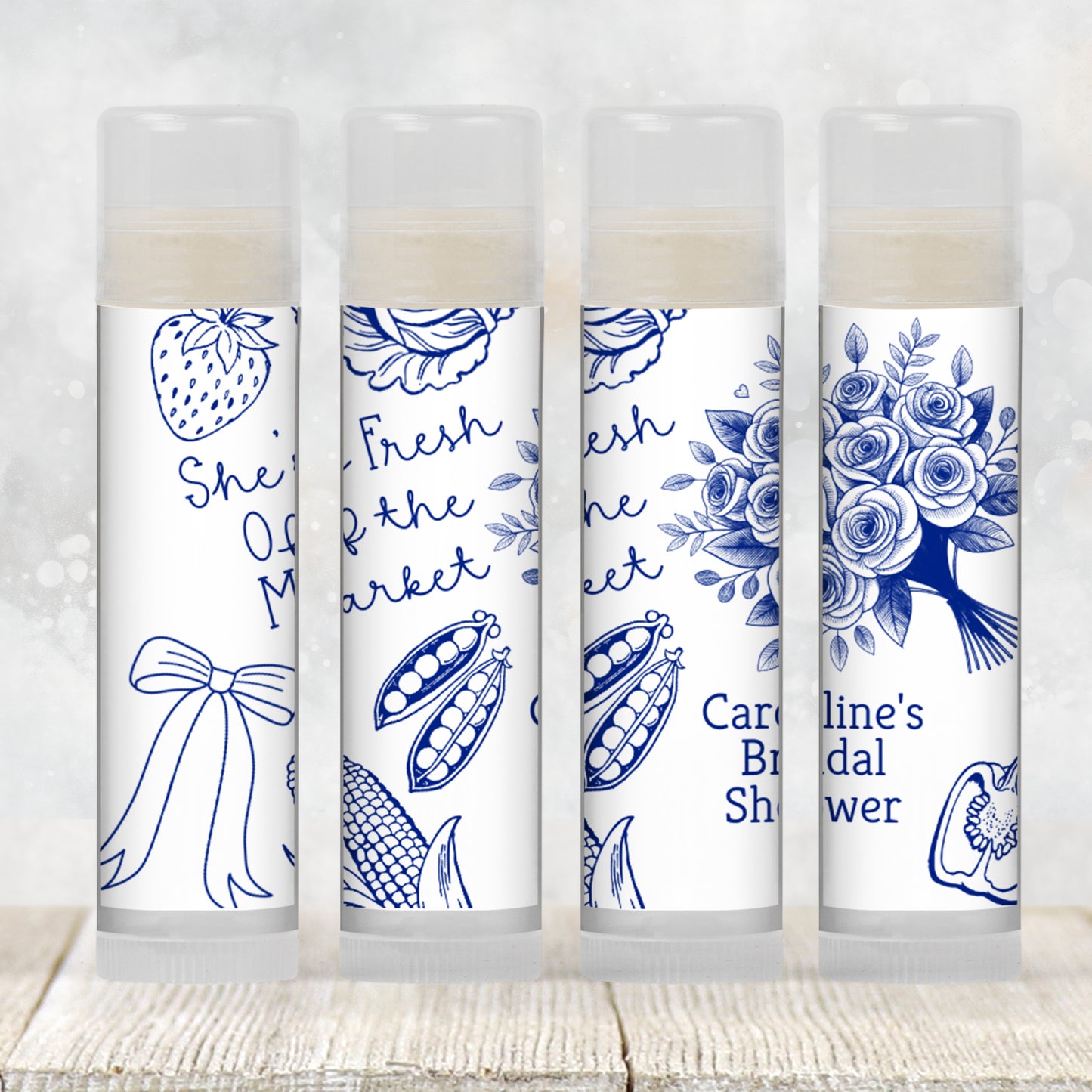 She’s Off the Market Chapstick Favors: Blue Bridal Shower or Bachelorette Party Gift