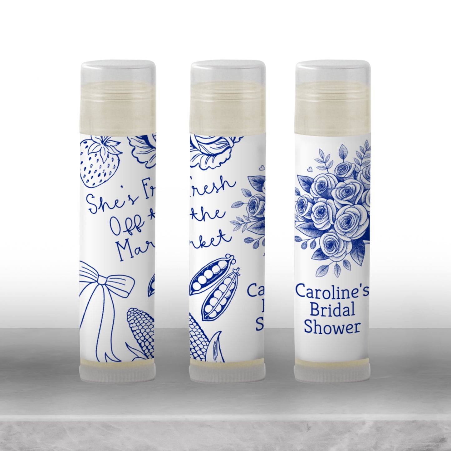 She’s Off the Market Chapstick Favors: Blue Bridal Shower or Bachelorette Party Gift