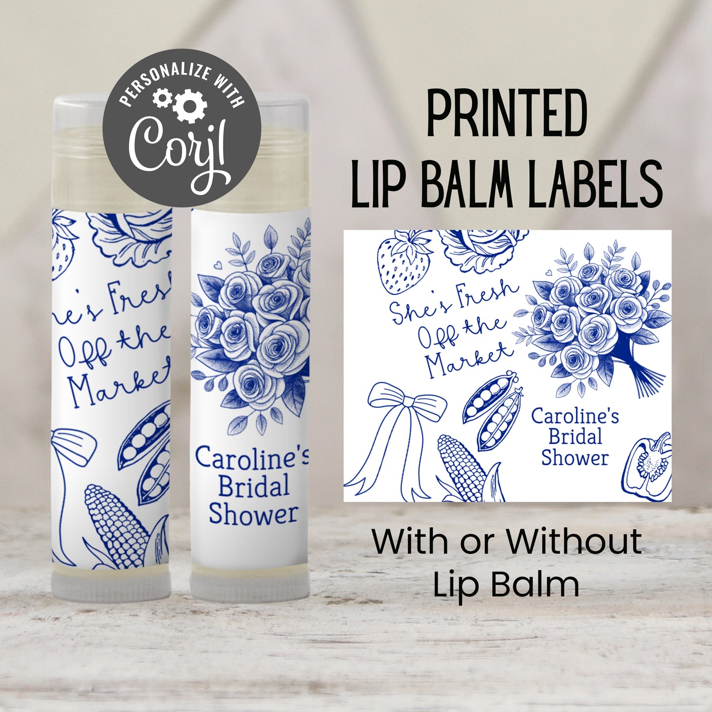 She’s Off the Market Chapstick Favors: Blue Bridal Shower or Bachelorette Party Gift