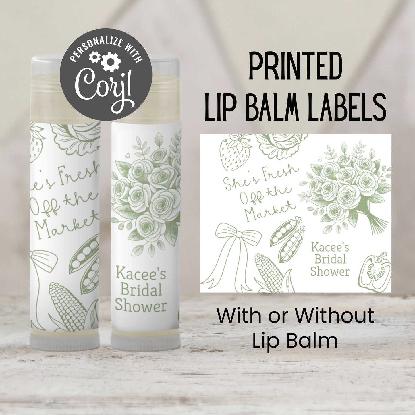 She’s Off the Market Chapstick Favors: Sage Green Bridal Shower or Bachelorette Gift