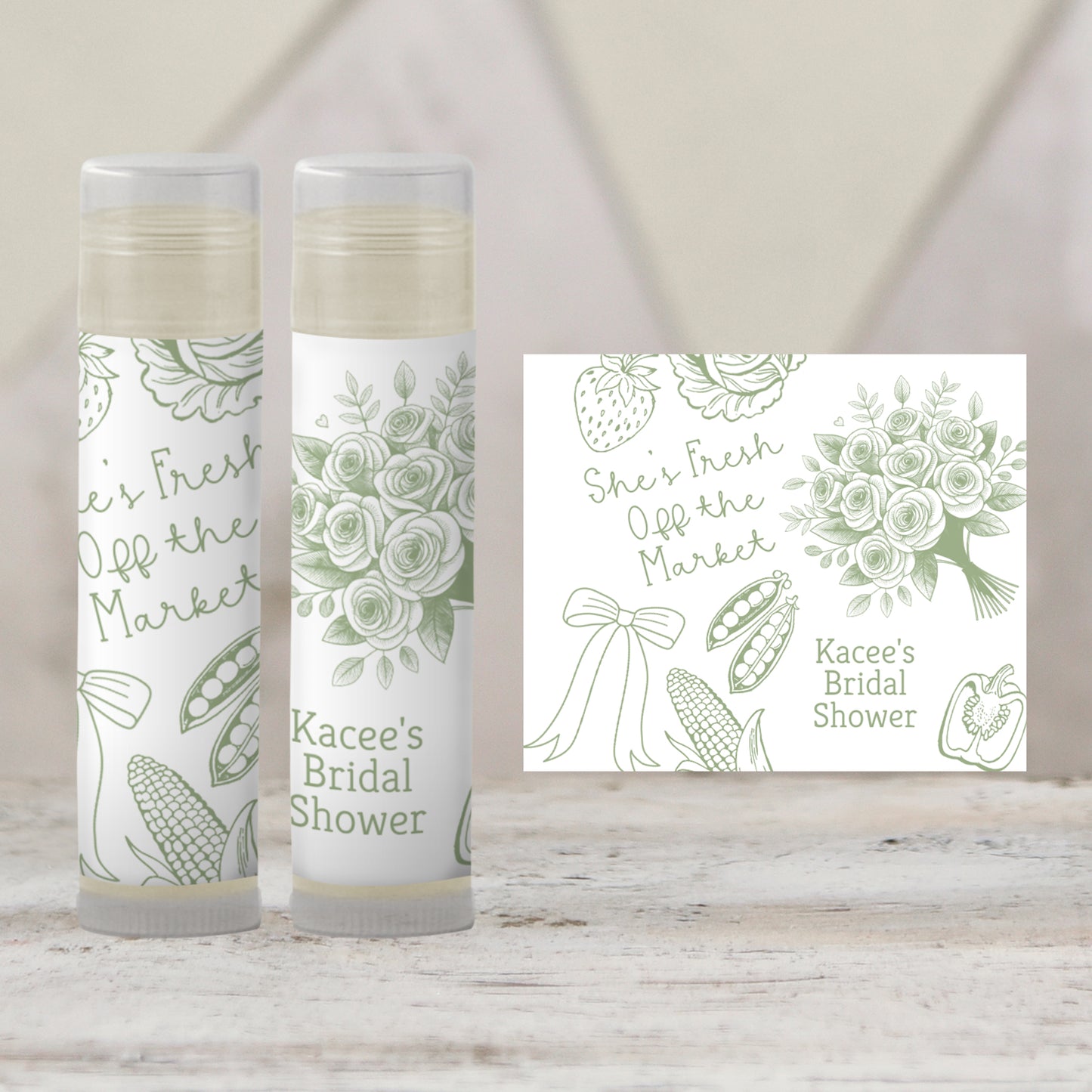 She’s Off the Market Chapstick Favors: Sage Green Bridal Shower or Bachelorette Gift