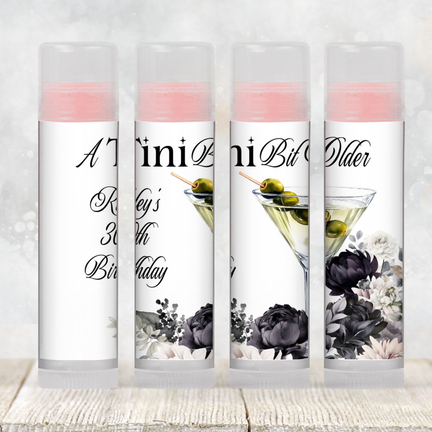 A Tini Bit Older Lip Balm Label Template: Martini Adult Birthday or Cocktail Party Favor