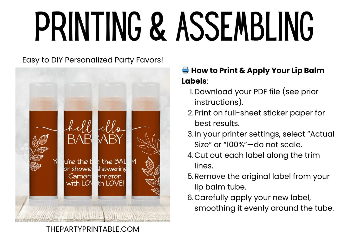 Burnt Orange Hello Baby Lip Balm Label Template: Rustic Fall Gender Neutral Baby Shower Favor