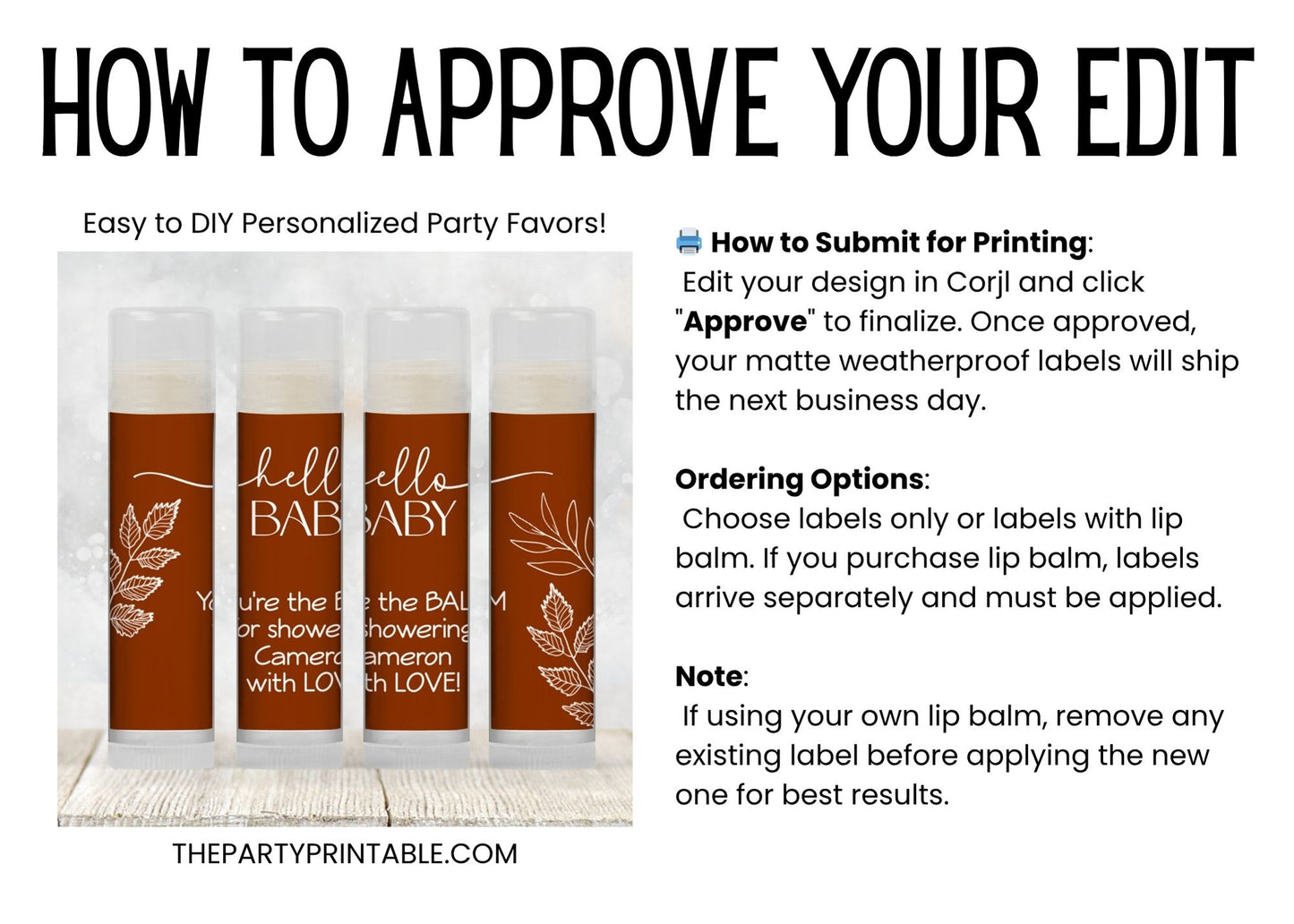 Burnt Orange Hello Baby Chapstick Favors: Rustic Fall or Gender Neutral Baby Shower Gift