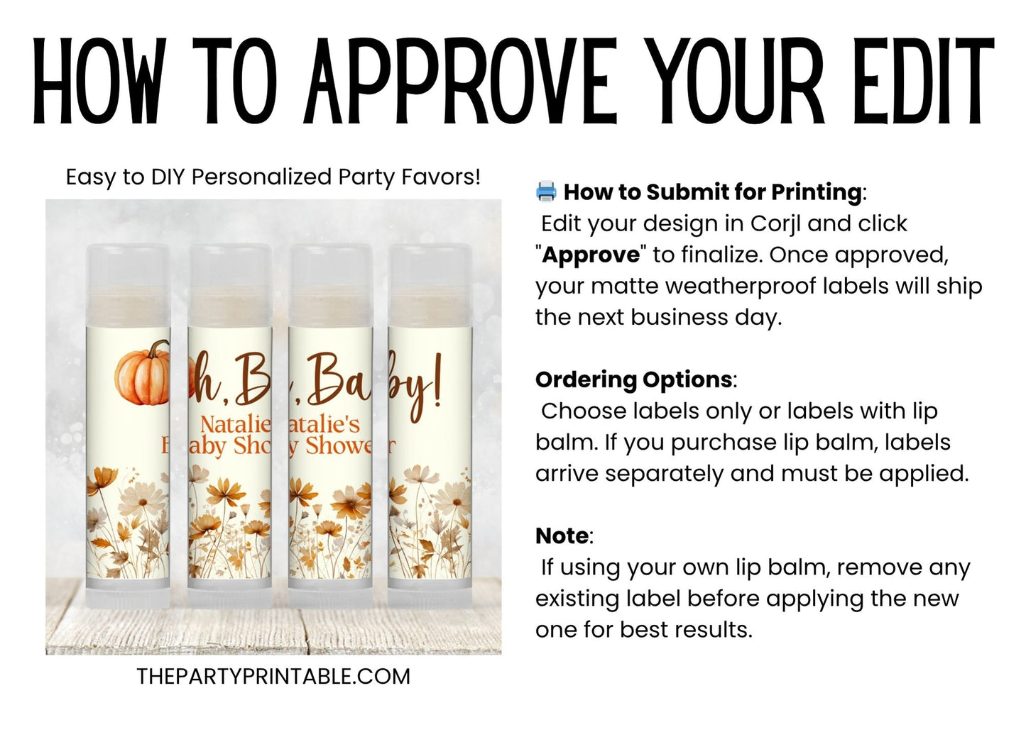 Oh Baby Pumpkin Lip Balm Favors: Fall Baby Shower, Autumn Floral