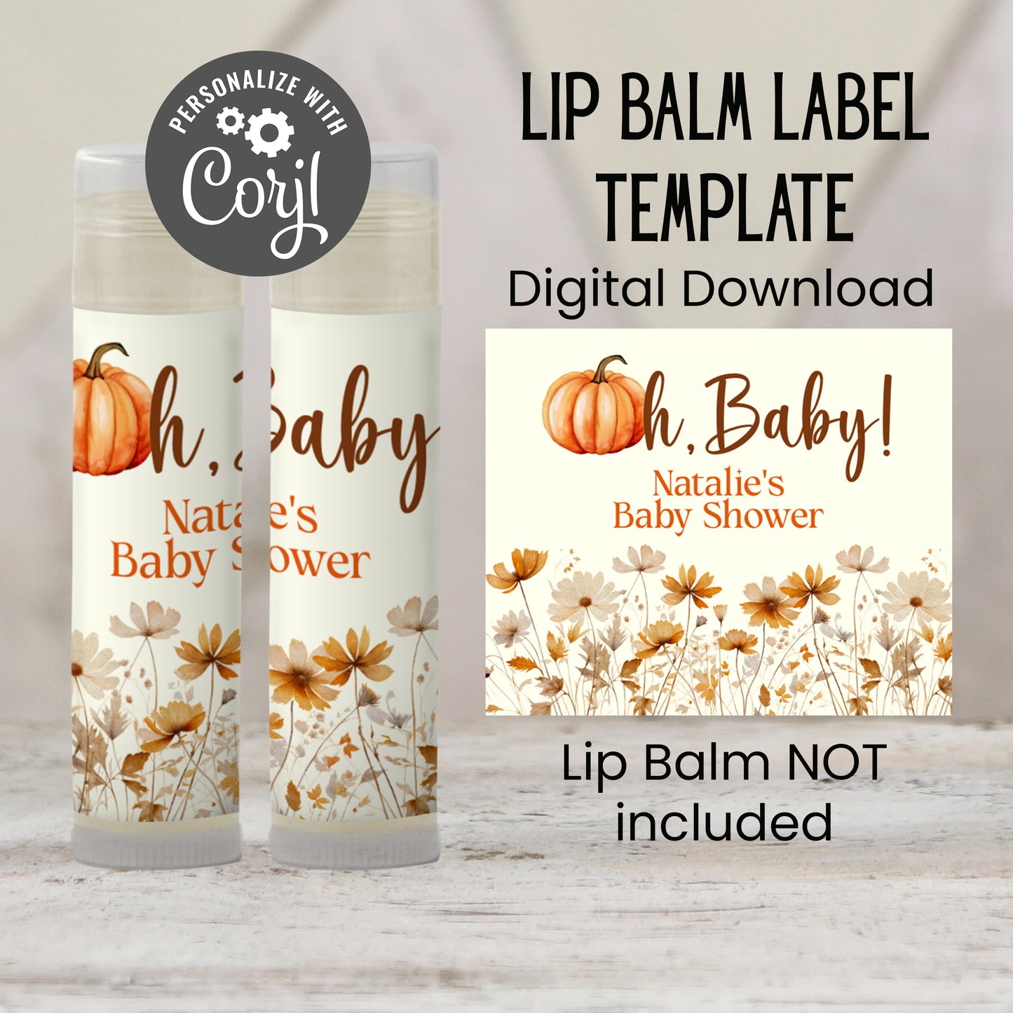 Oh Baby Pumpkin Lip Balm Label Template: Fall Baby Shower