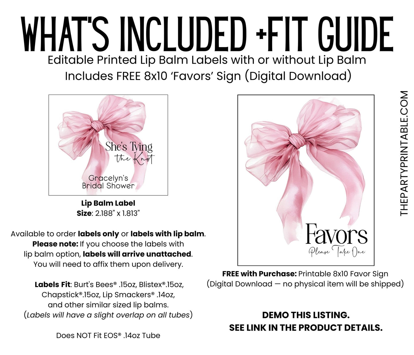She’s Tying the Knot Chapstick Favor: Pink Bow Bridal Shower, Bachelorette Party Gift