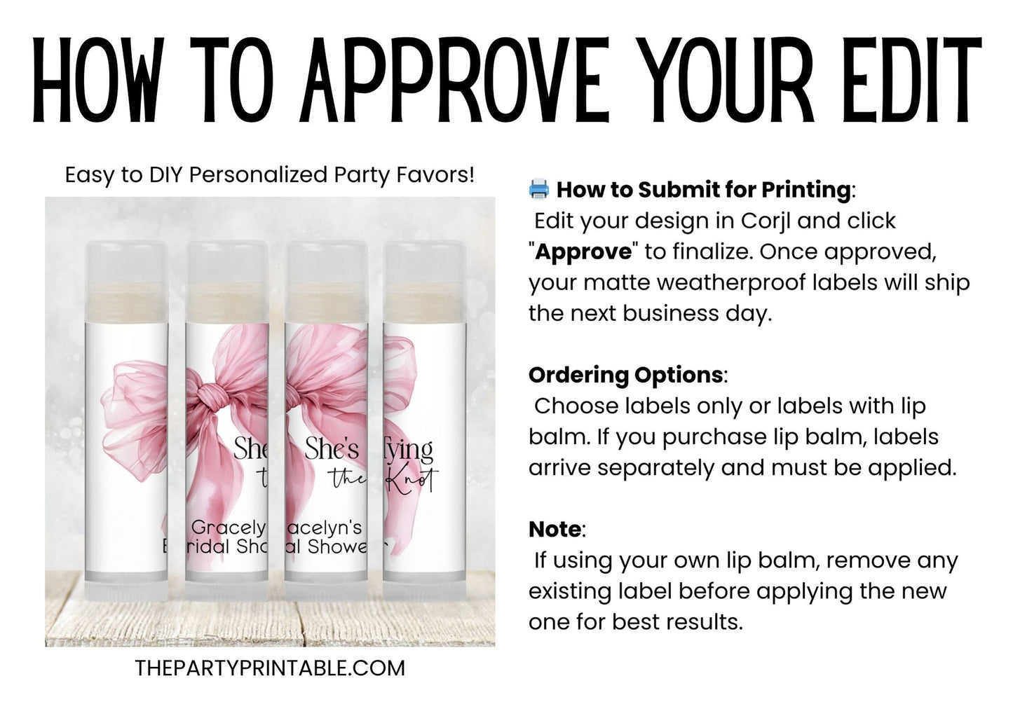 She’s Tying the Knot Chapstick Favor: Pink Bow Bridal Shower, Bachelorette Party Gift