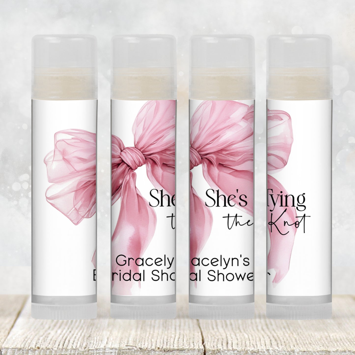 She’s Tying the Knot Chapstick Favor: Pink Bow Bridal Shower, Bachelorette Party Gift