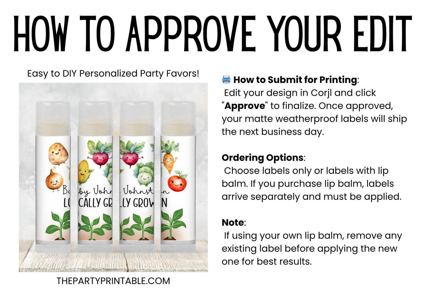 Locally Grown Baby Shower Chapstick Favors: Farmers Market, Veggie Garden Theme