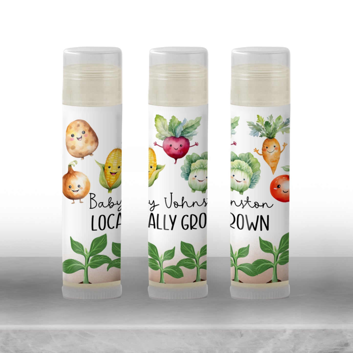 Farm Fresh Baby Shower Lip Balm Label Template: Veggie Theme, Farmers Market Favor