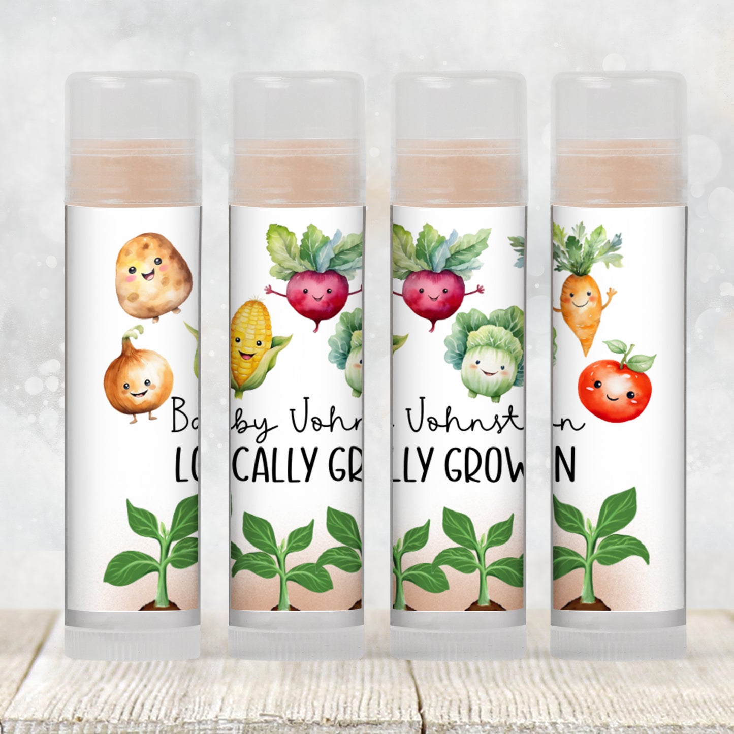 Farm Fresh Baby Shower Lip Balm Label Template: Veggie Theme, Farmers Market Favor