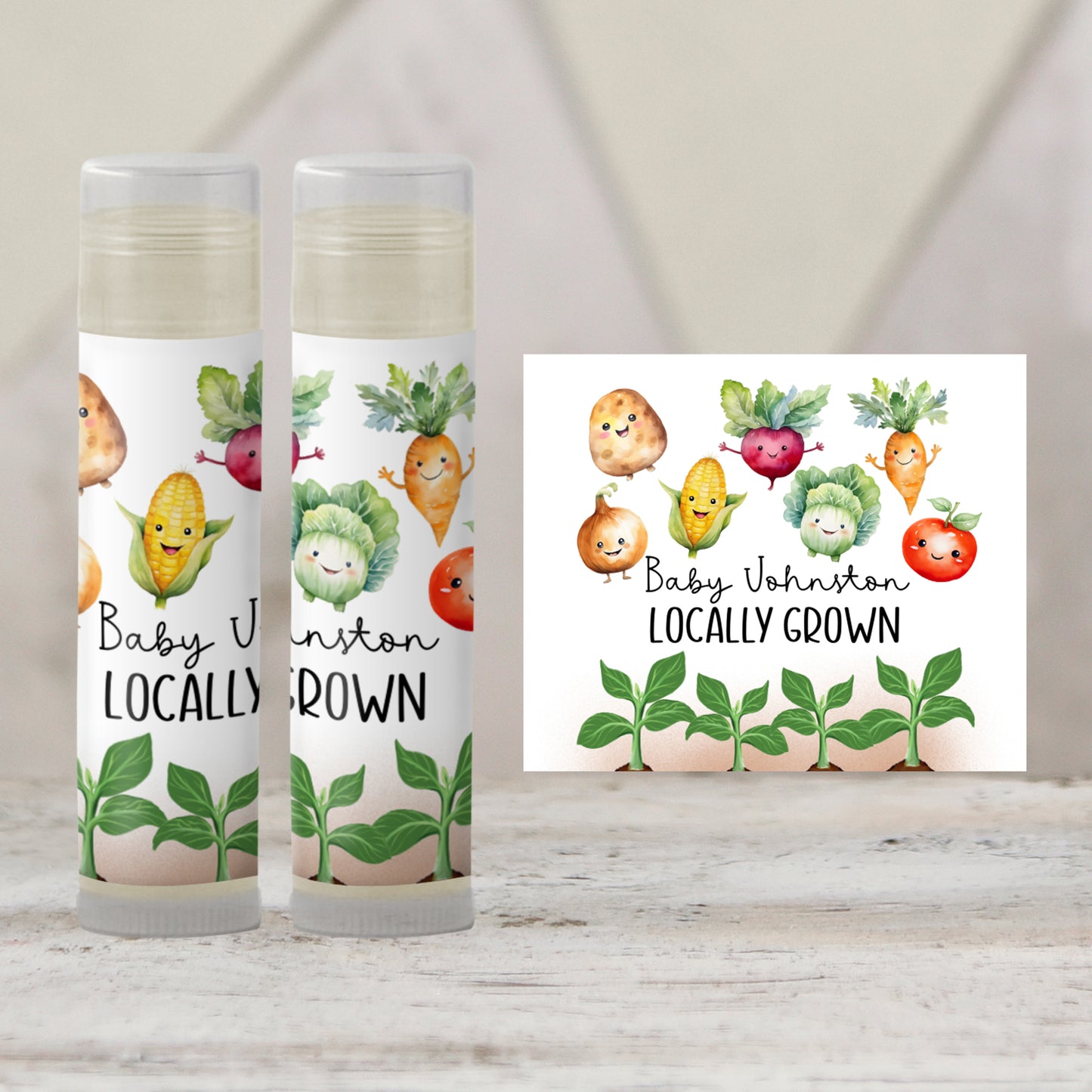 Farm Fresh Baby Shower Lip Balm Label Template: Veggie Theme, Farmers Market Favor