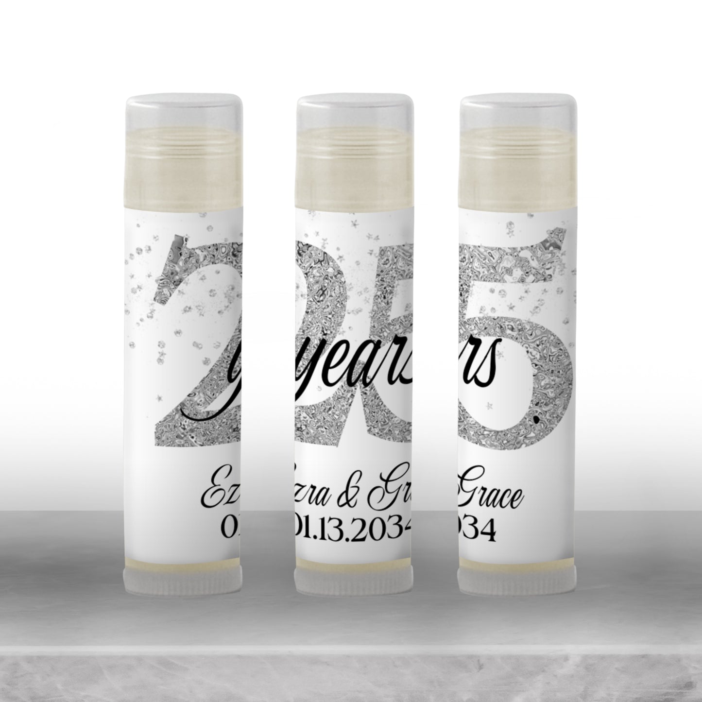 25th Wedding Anniversary Favor Lip Balm Label TEMPLATE | Editable Silver Anniversary Party | Printable 25 Years Celebration Sticker 3001