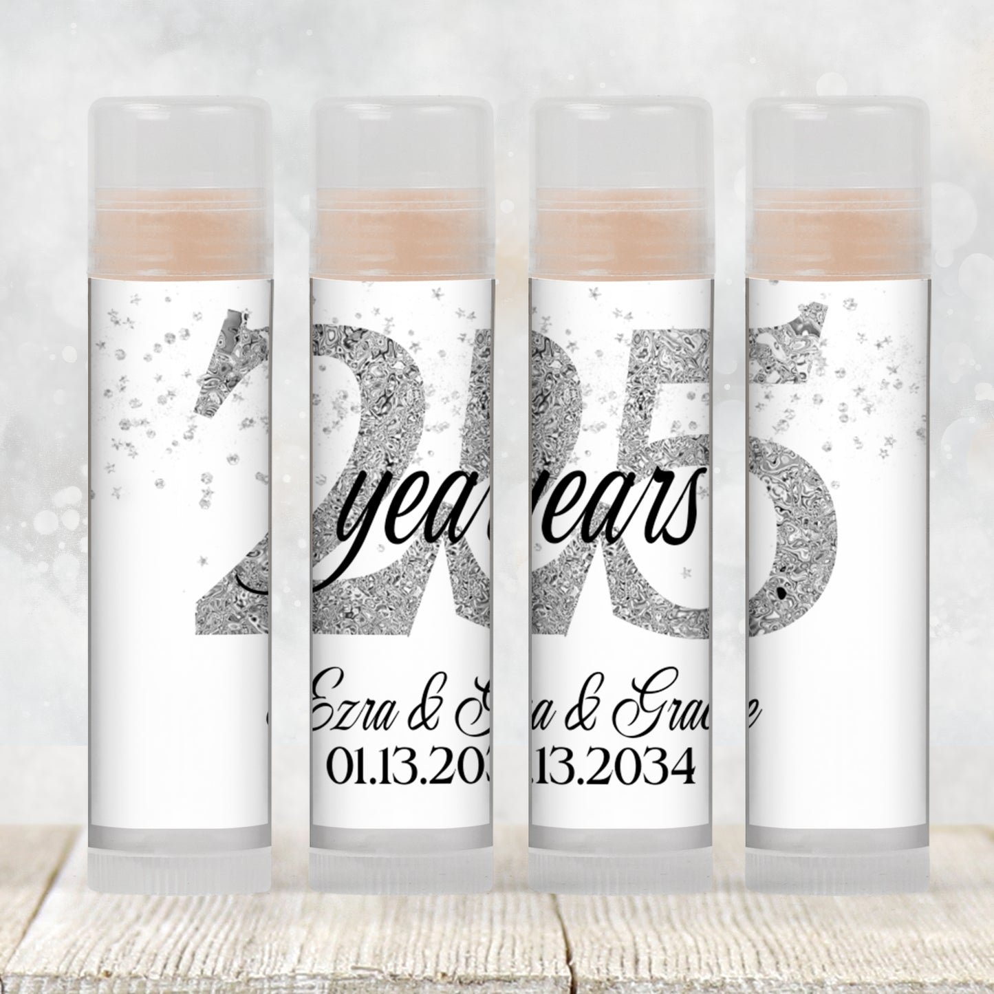 25th Wedding Anniversary Favor Lip Balm Label TEMPLATE | Editable Silver Anniversary Party | Printable 25 Years Celebration Sticker 3001