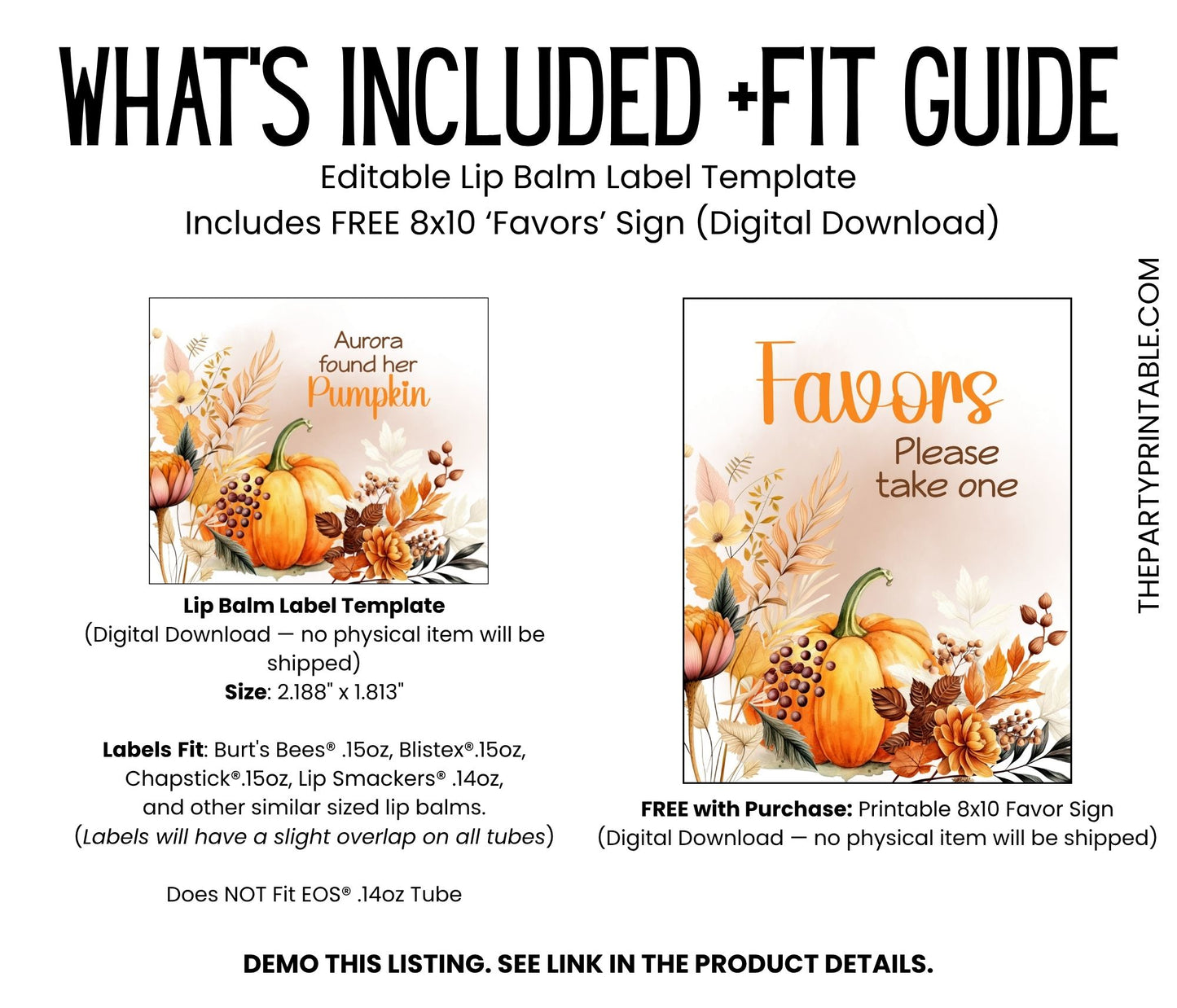 She Found Her Pumpkin Lip Balm Label Template: Fall Bridal Shower Favor