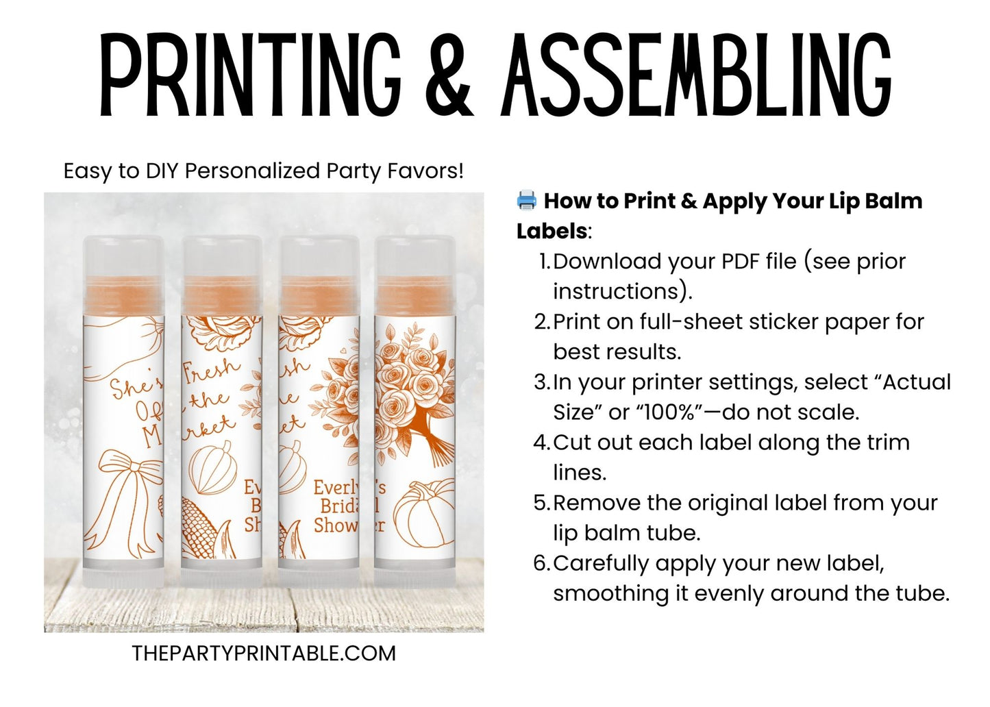Fresh Off the Market Lip Balm Label Template: Orange Fall Bridal Shower Favor