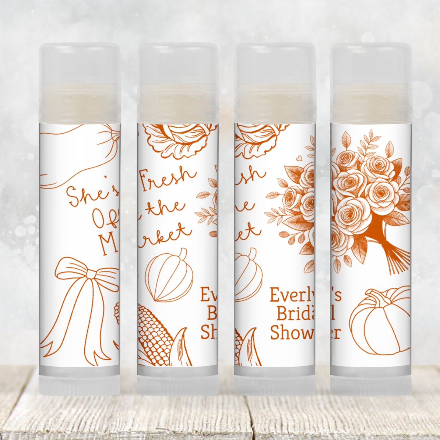 Fresh Off the Market Chapstick Favors: Fall Bridal Shower, Orange Autumn Guest Gift