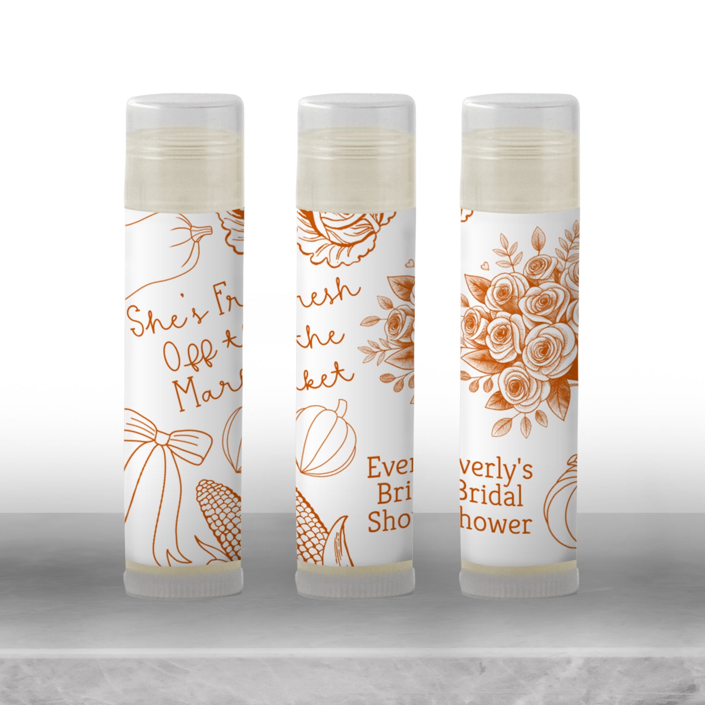 Fresh Off the Market Lip Balm Label Template: Orange Fall Bridal Shower Favor