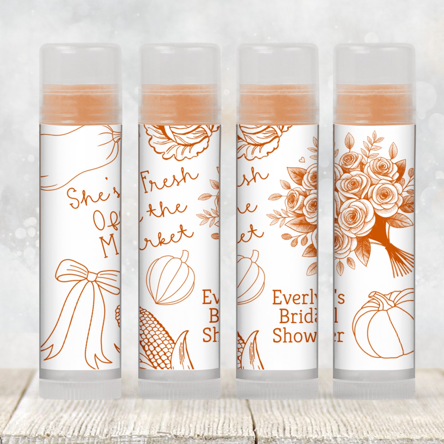 Fresh Off the Market Lip Balm Label Template: Orange Fall Bridal Shower Favor