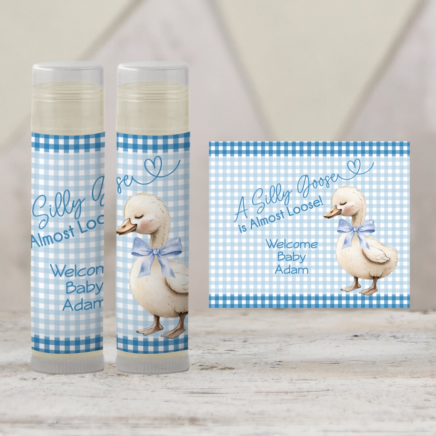 Blue Silly Goose Is Almost Loose Baby Shower Chapstick Favors: Boy Lip Balm Guest Gift