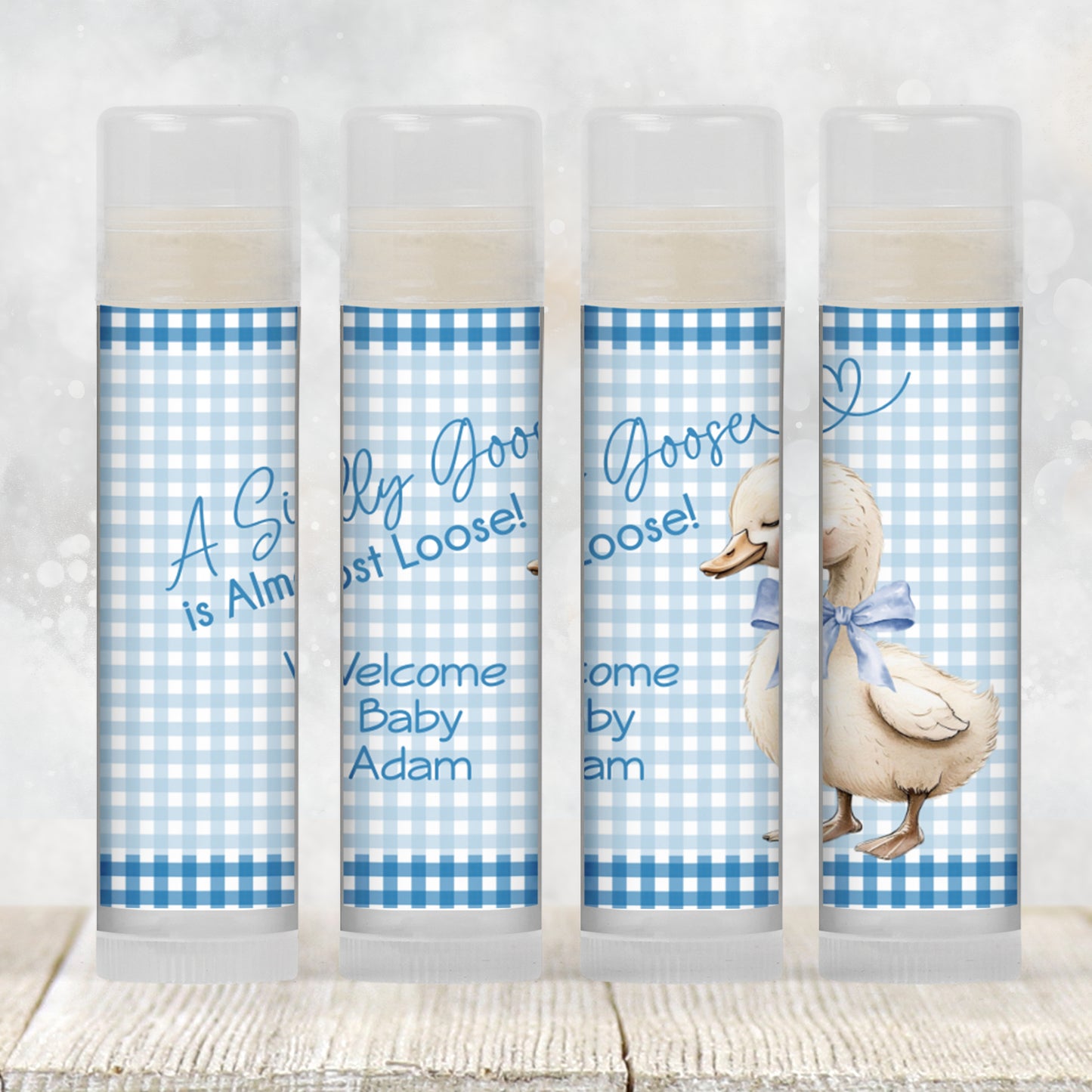 Blue Silly Goose Is Almost Loose Baby Shower Chapstick Favors: Boy Lip Balm Guest Gift