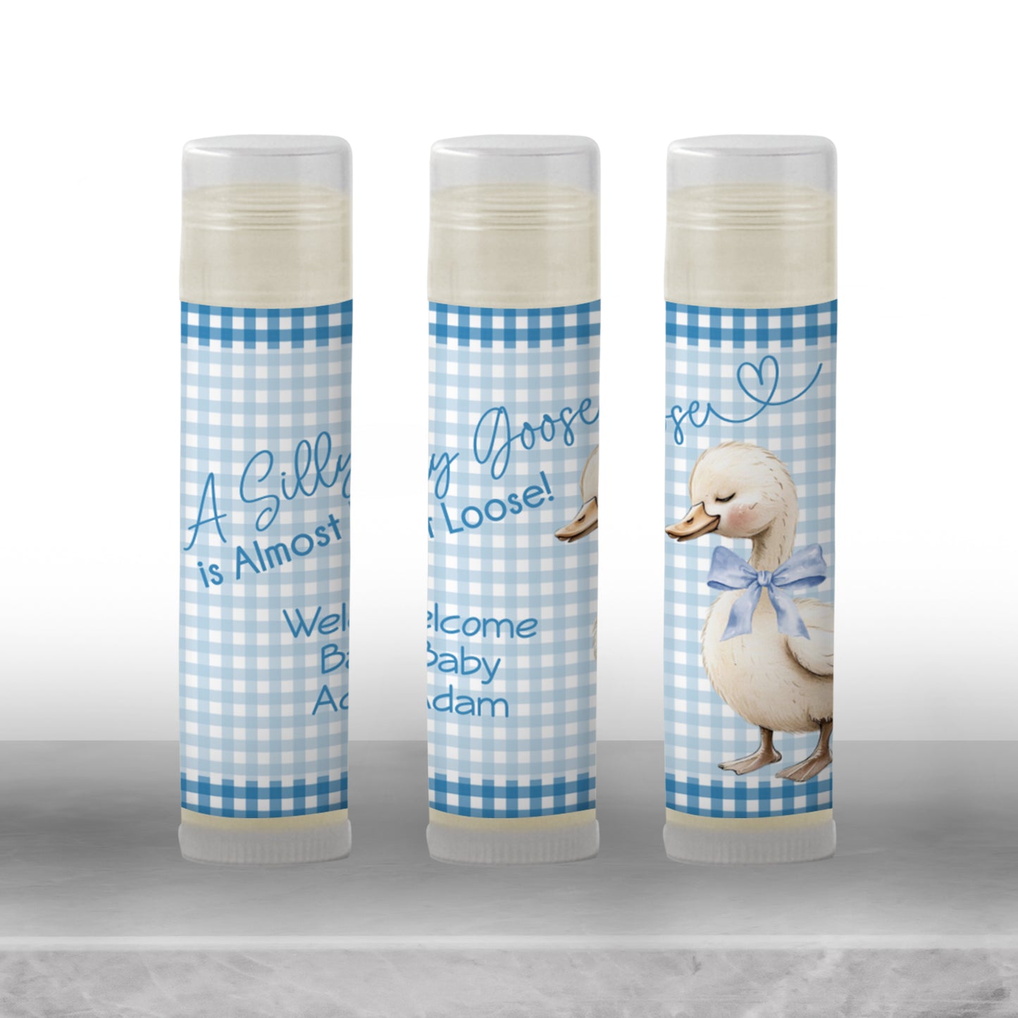 Blue Silly Goose Is Almost Loose Baby Shower Chapstick Favors: Boy Lip Balm Guest Gift