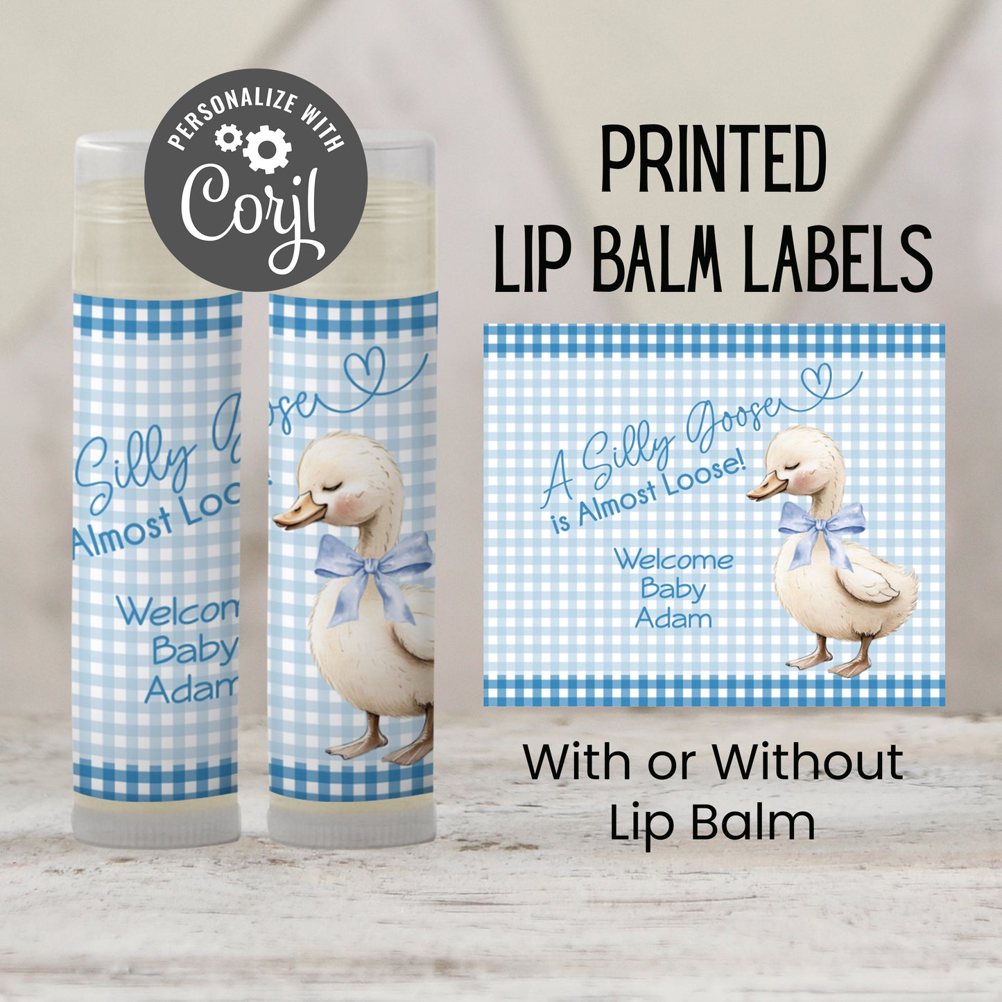 Blue Silly Goose Is Almost Loose Baby Shower Chapstick Favors: Boy Lip Balm Guest Gift