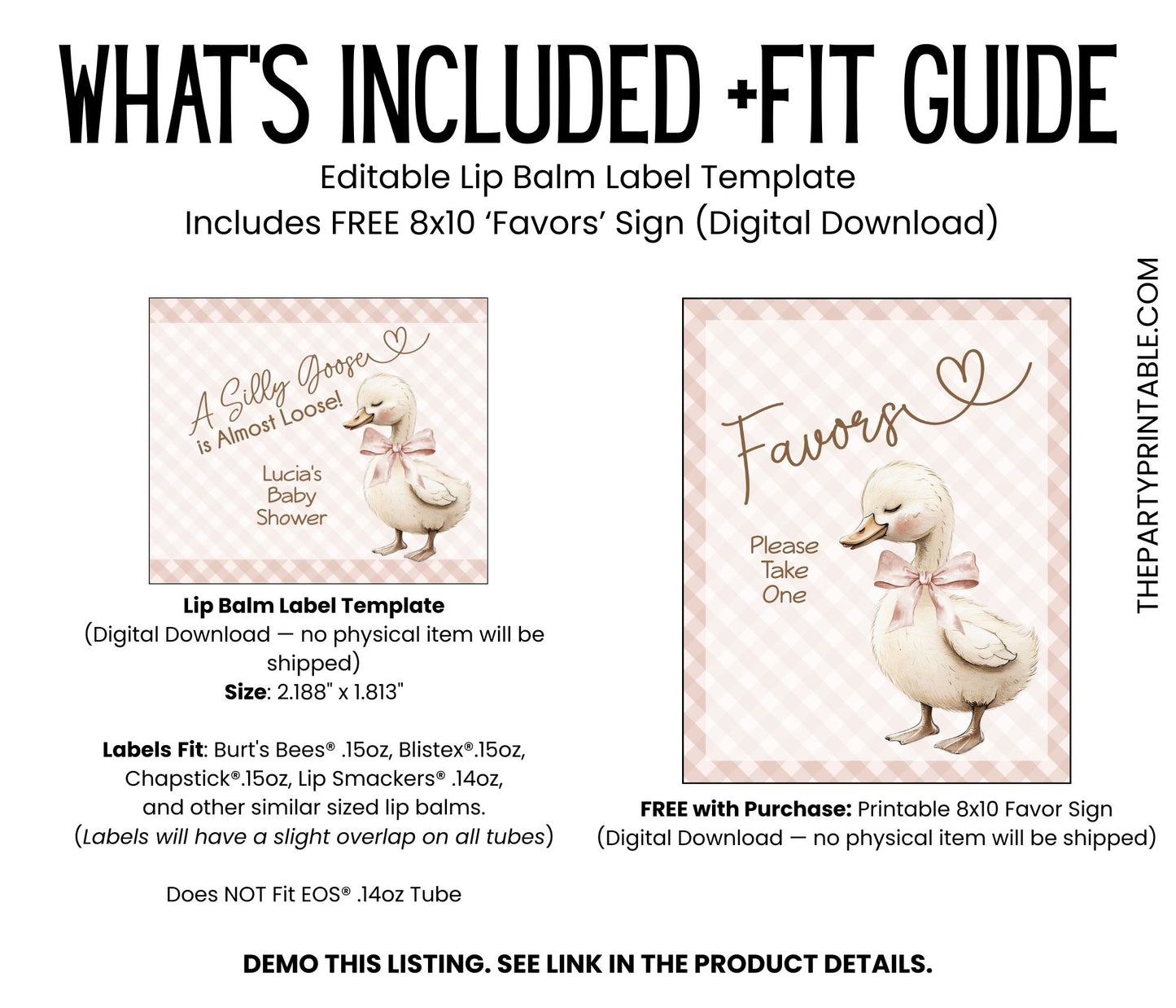 Silly Goose Baby Shower Chapstick Label Template: Gender Neutral (Digital Download)