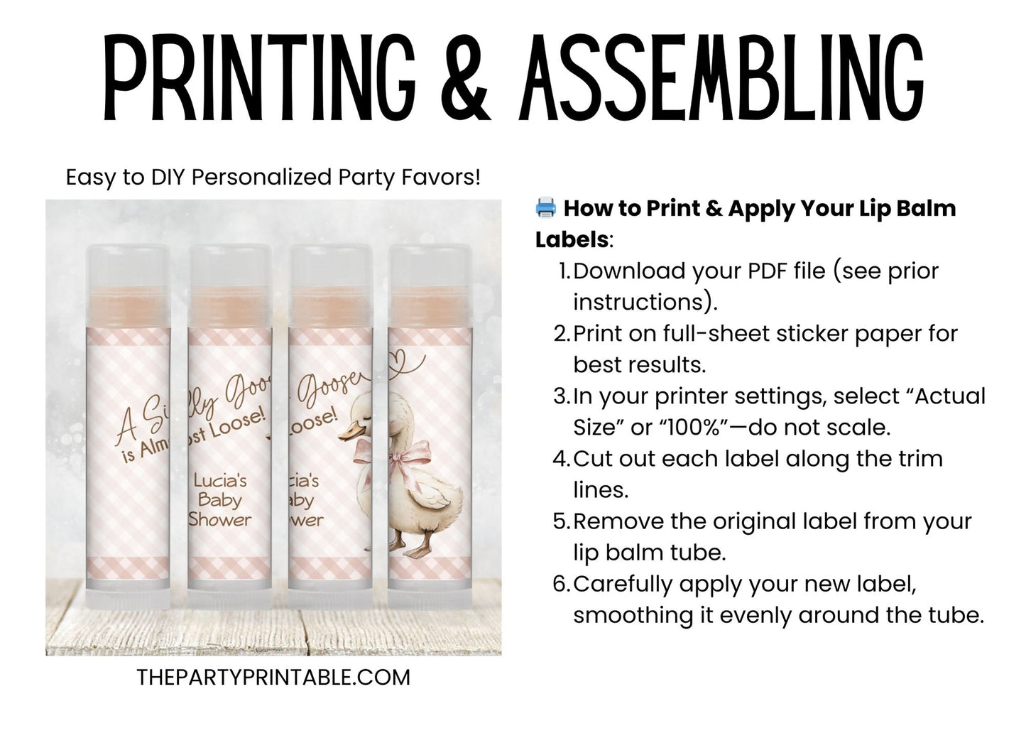 Silly Goose Baby Shower Chapstick Label Template: Gender Neutral (Digital Download)